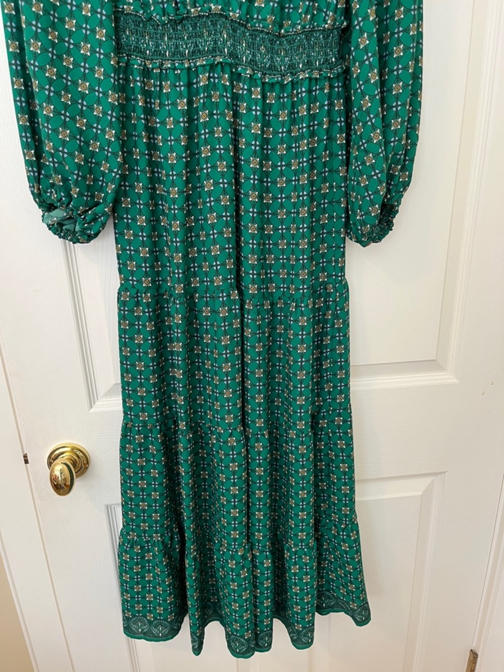 Max Studio Emerald Green Printed Long Sleeve Maxi Dress XS - Picture 6 of 9